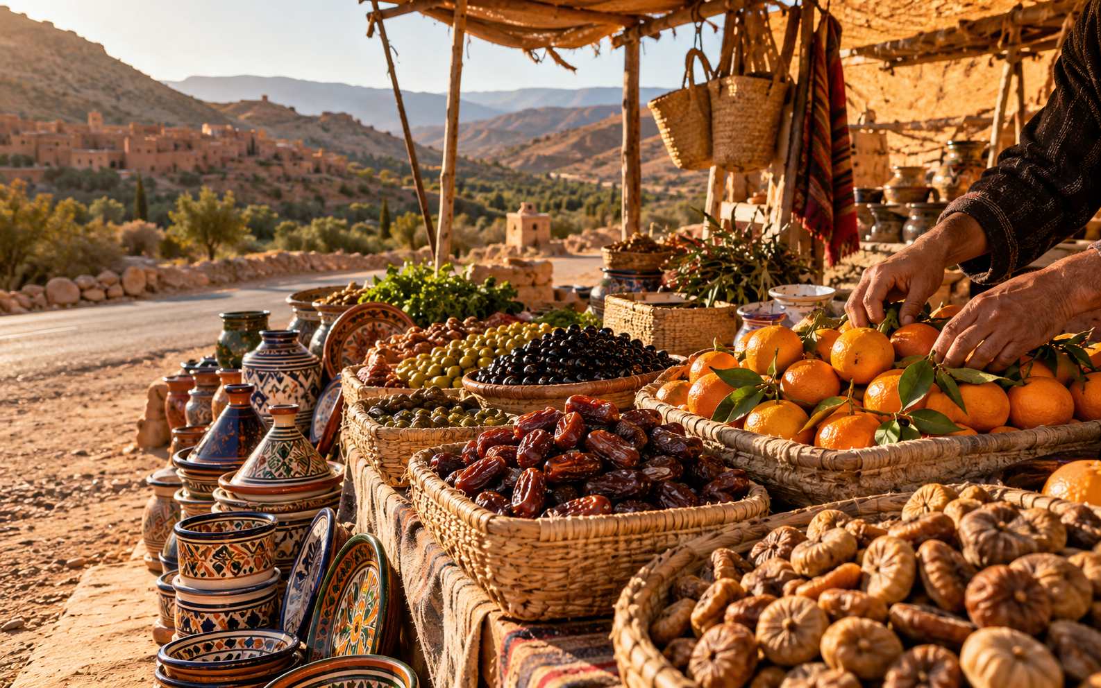 Étal de fruits au bord de la route près de Marrakech